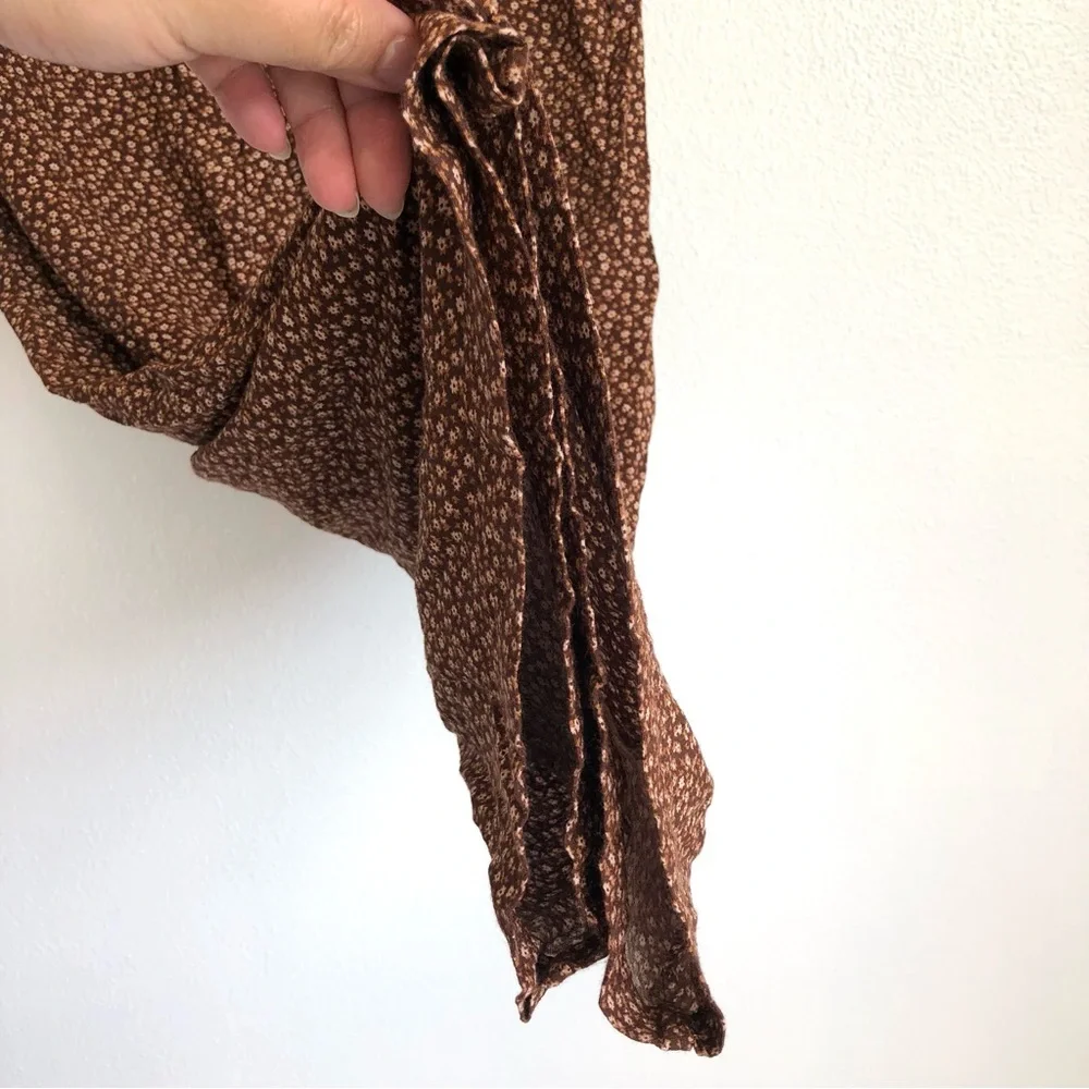 & Other Stories Brown Tan Ditsy Floral Wide Leg Trouser Pants Size 4